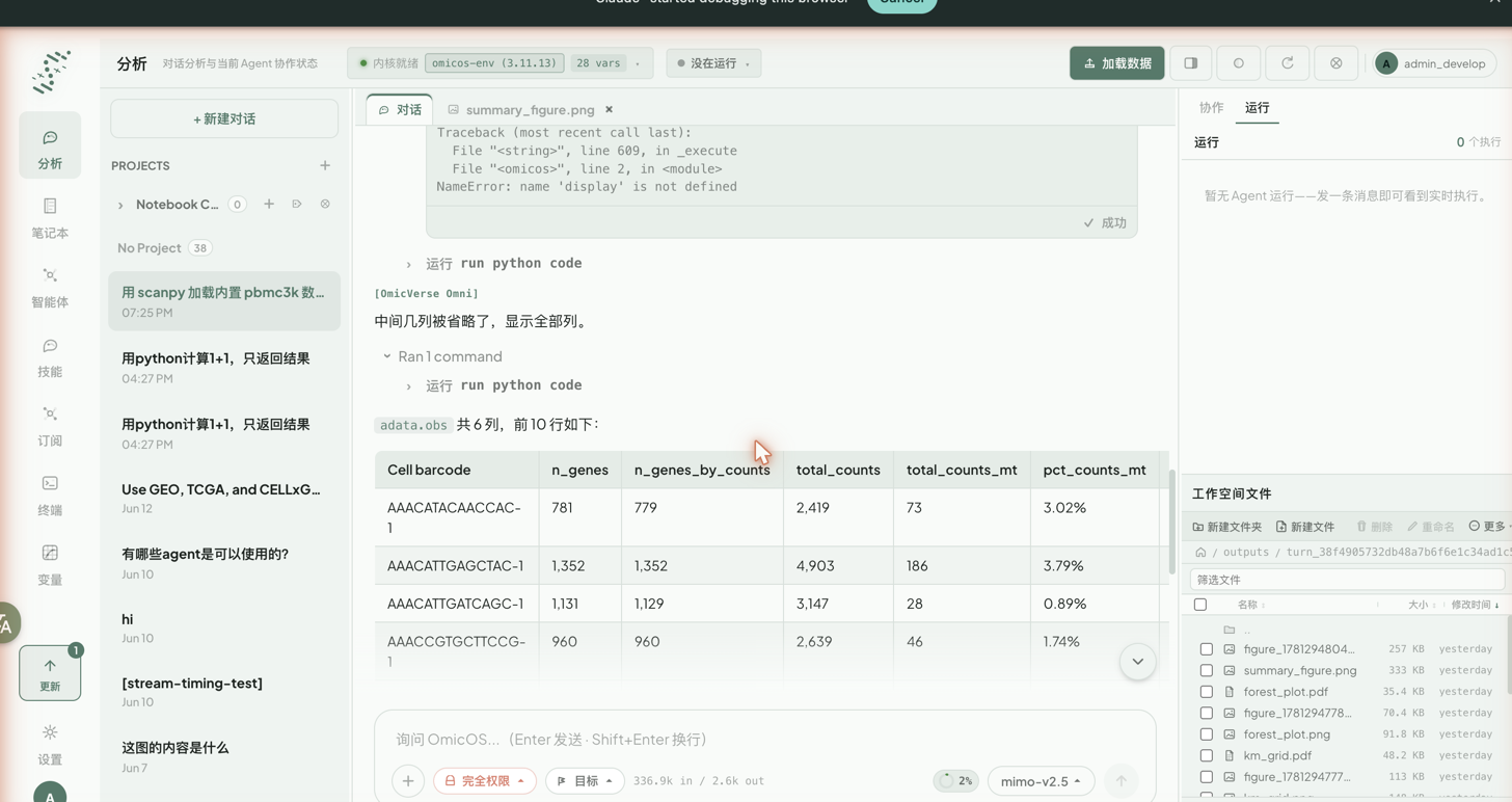 展开的工具步骤：run python code、报错回溯与渲染结果表